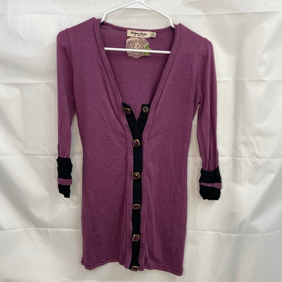 Twelve by Twelve Sweaters - Twelve by Twelve Los Angeles women's purple black jeweled button vneck sweater S